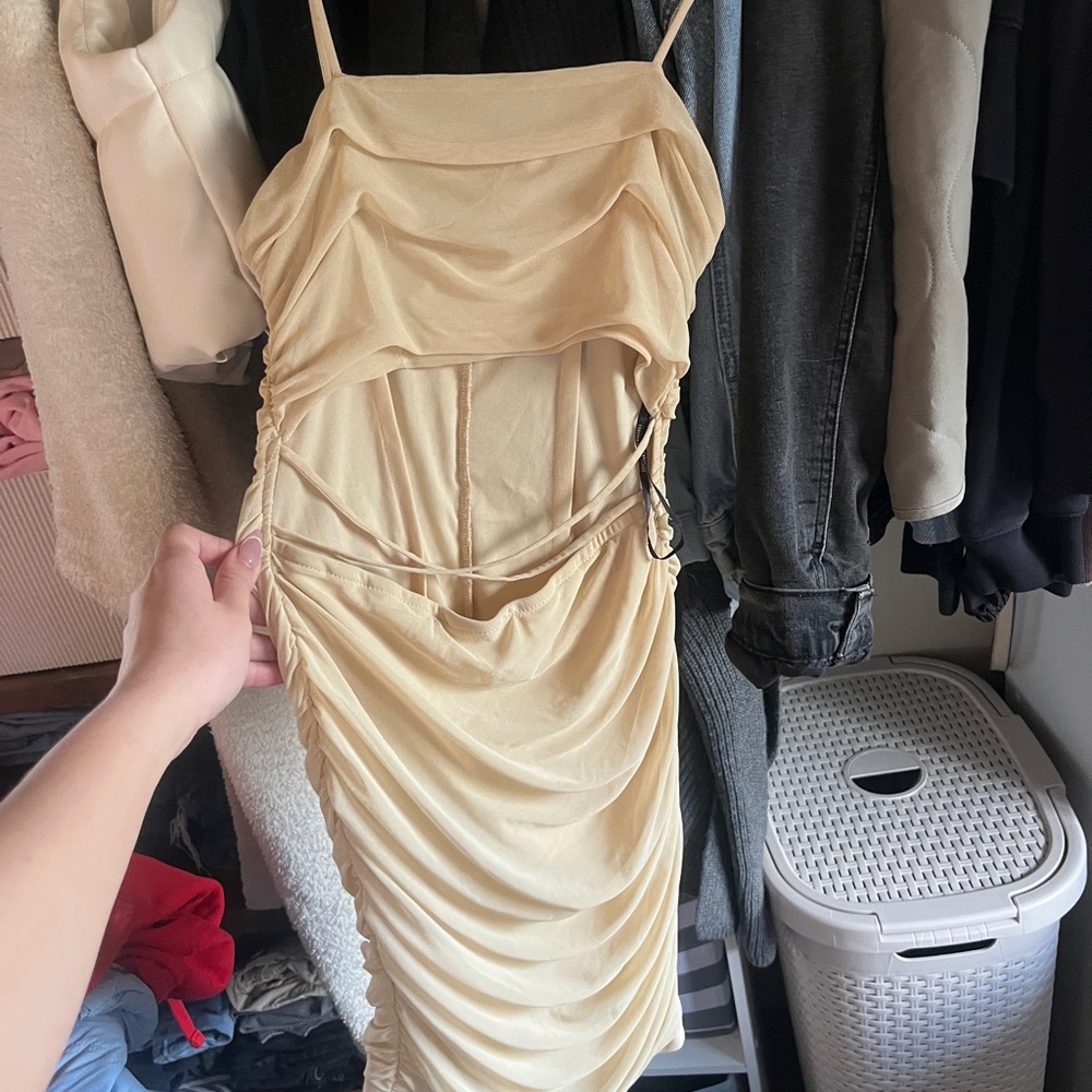 Forever 21 Cream Backless Ruched Dress